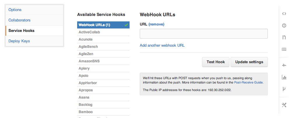 The Webhooks admin page